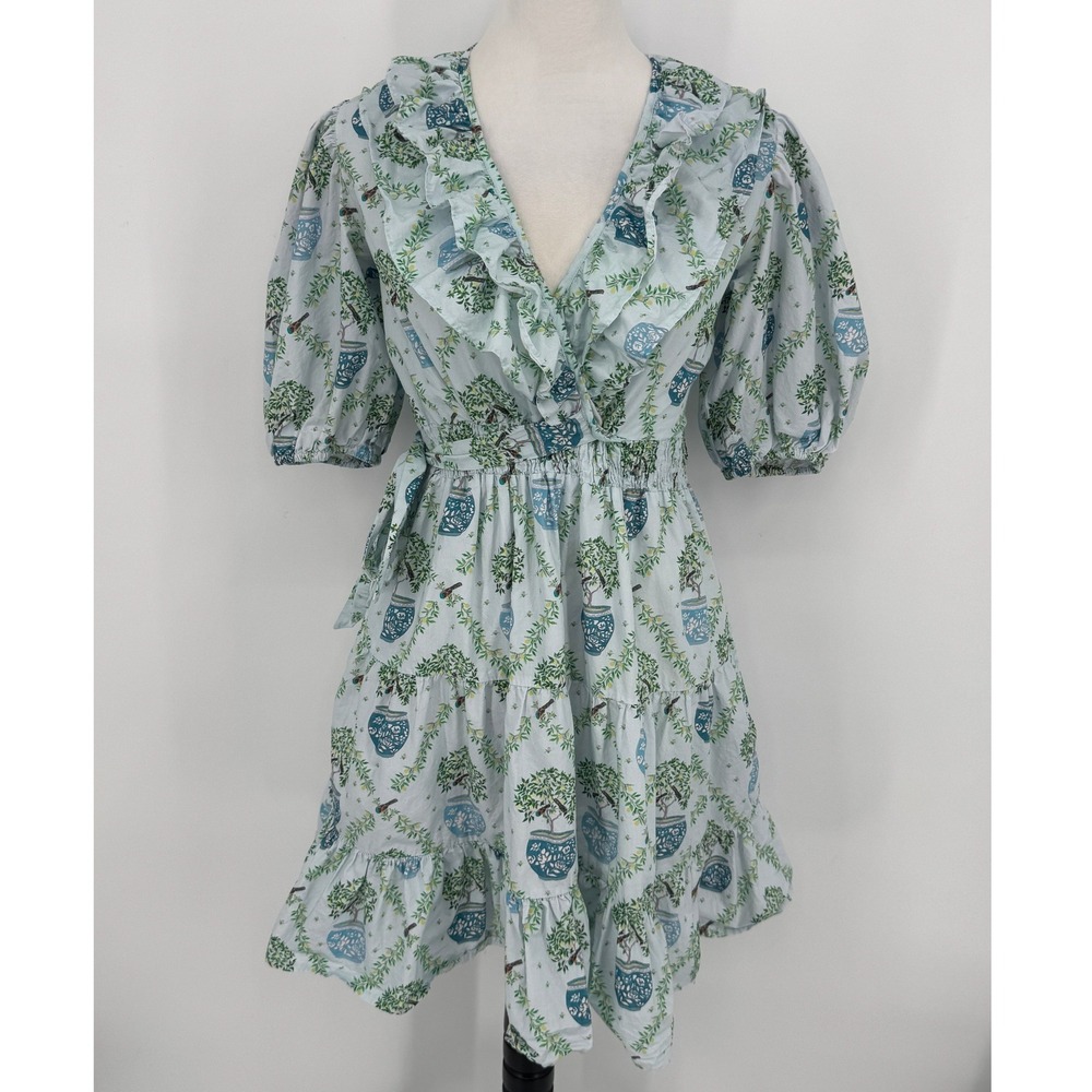Marigold by Victoria Dunn Dress XS Blue Chinoiserie Coastal Grandmother Preppy